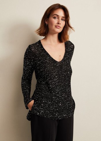 Phase Eight Juanna Sequinted Knitwear Black Canada | RSDJTU-735